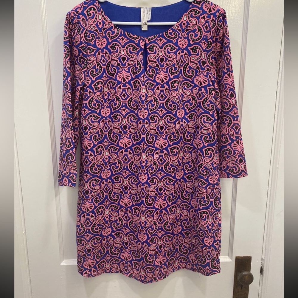 Large pink/ black/ and royal blue dress